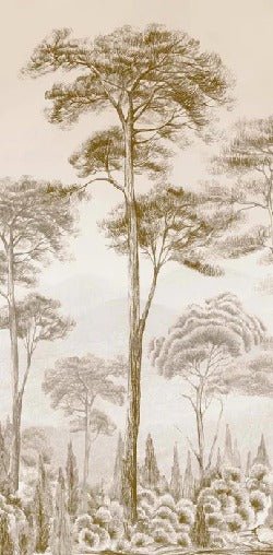 Papier peint nature pinède sépia