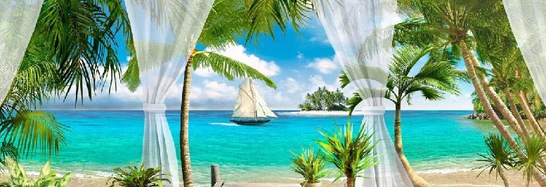 Papier peint salle de bain Windows Sea, XXL, tendance