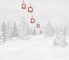 Papier peint montagne télécabine rouge