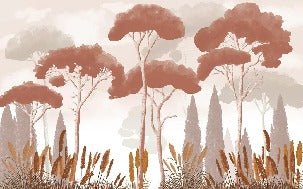 Papier peint cyprès pins et herbes de la pampa terracotta, XXL, tendance