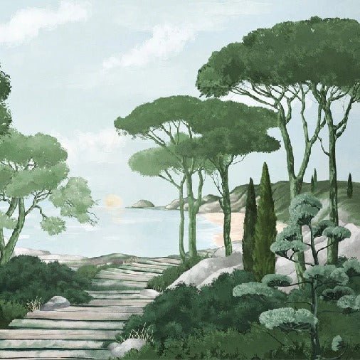 Papier peint balade dans les calanques vert