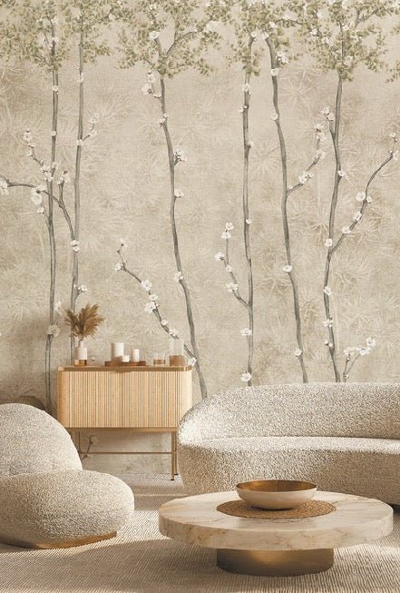 Papier peint panoramique branches japandi