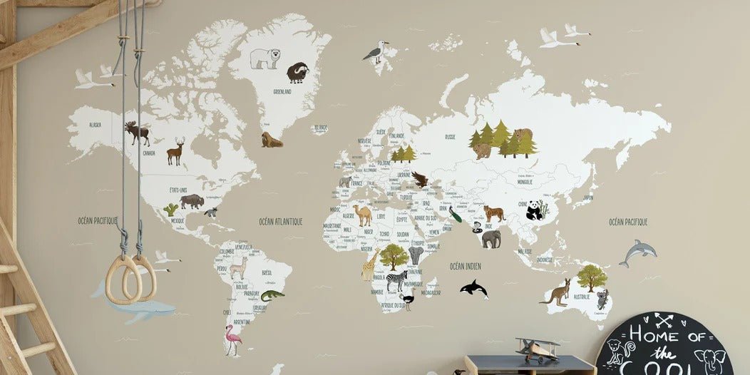 Papier peint Carte du monde en Francais enfant