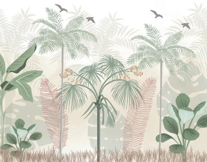 Papier peint panoramique jungle pastel