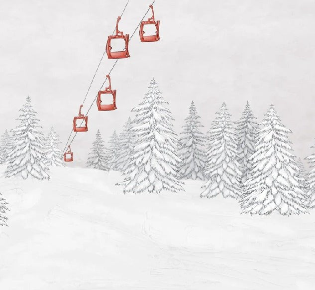 Papier peint montagne télécabine rouge