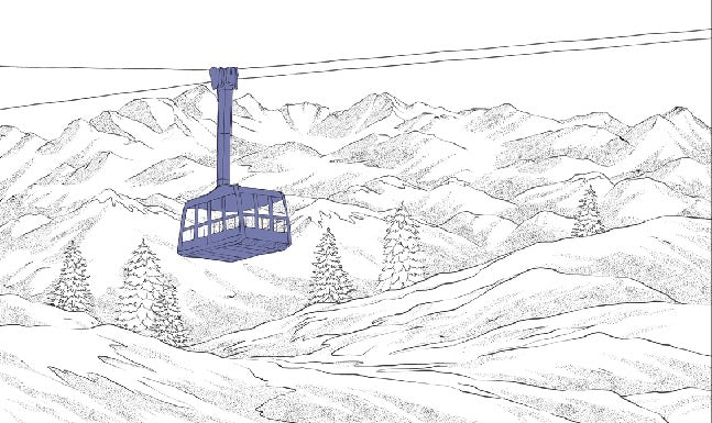 Papier peint La Plagne télécabine bleu