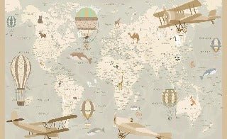 Papier peint enfant carte du monde aviateur, XXL, tendance