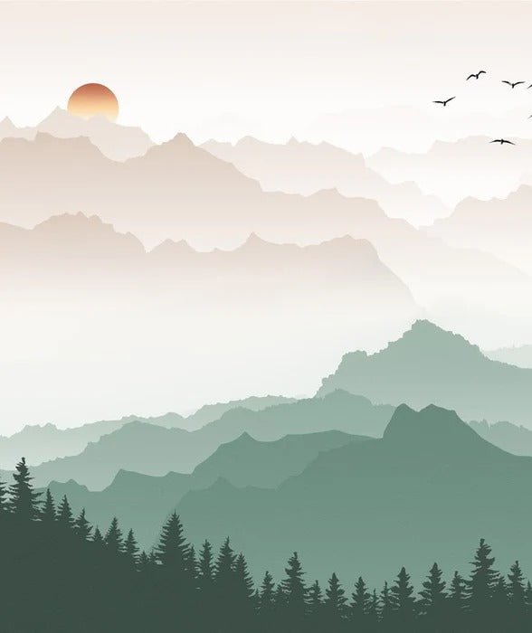 Papier peint montagne dans brume terracotta, XXL, tendance