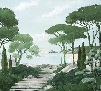 Papier peint balade dans les calanques vert