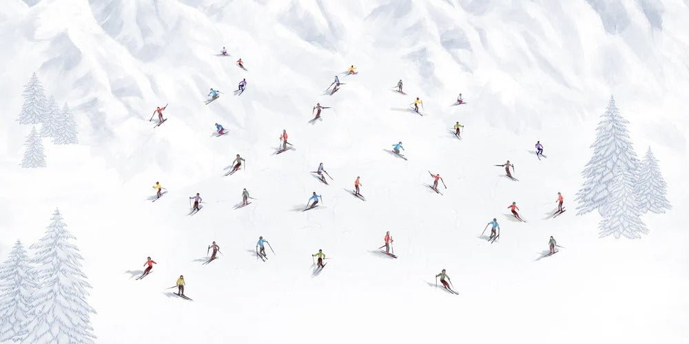 Papier peint montagne skieurs colorés, XXL, tendance
