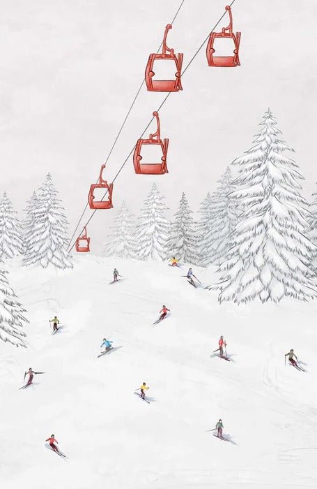 Papier peint télécabine skieurs colorés, XXL, tendance