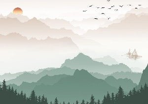 Papier peint montagne dans brume terracotta