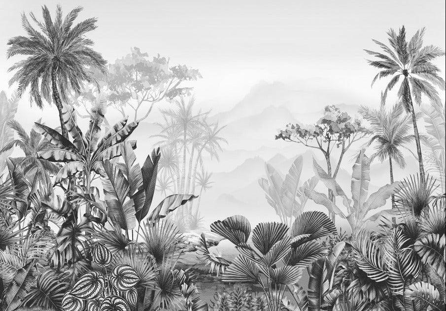 Papier peint tendance tropical noir et blanc, XXL, tendance