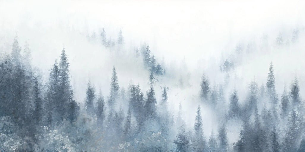 Papier peint sapin brume bleu aquarelle
