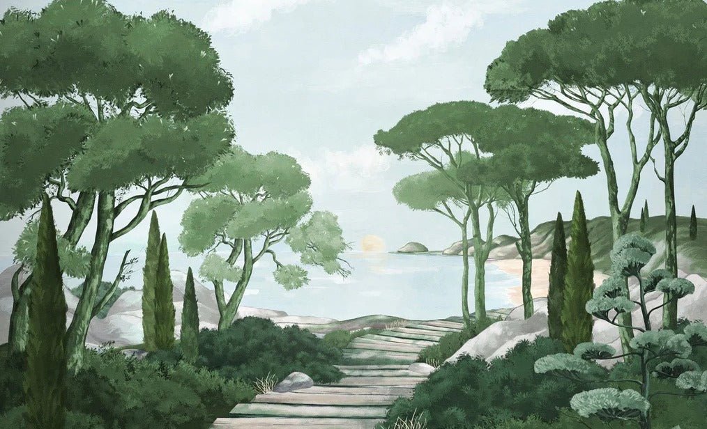 Papier peint balade dans les calanques vert, XXL, tendance