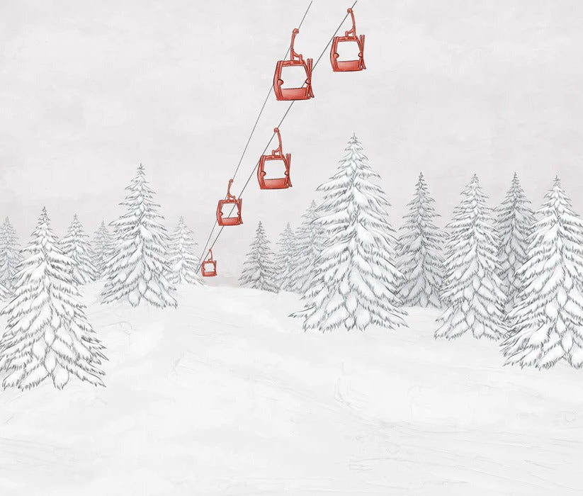 Papier peint montagne télécabine rouge