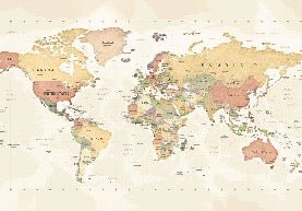 Papier peint panoramique carte du monde exploration, XXL, tendance