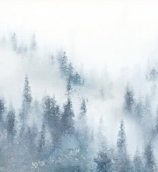 Papier peint sapin brume bleu aquarelle