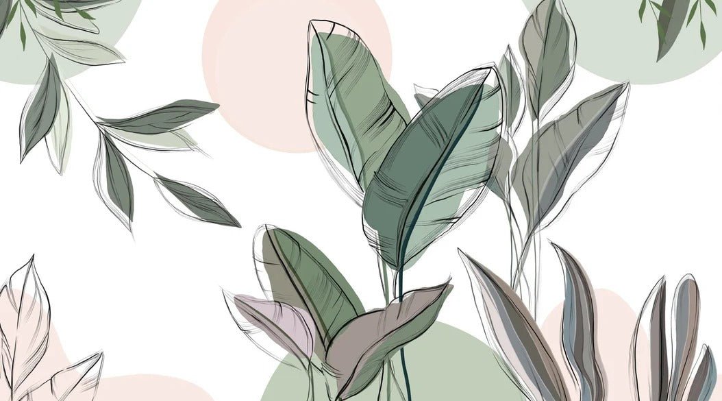 Papier peint panoramique végétal graphique vert
