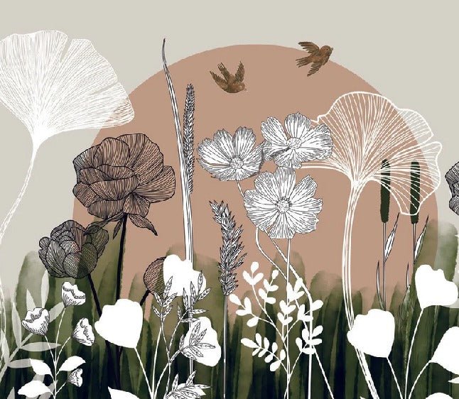 Papier peint toilette illustration florale, XXL, tendance