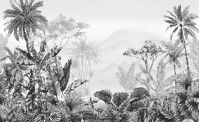Papier peint tendance tropical noir et blanc, XXL, tendance