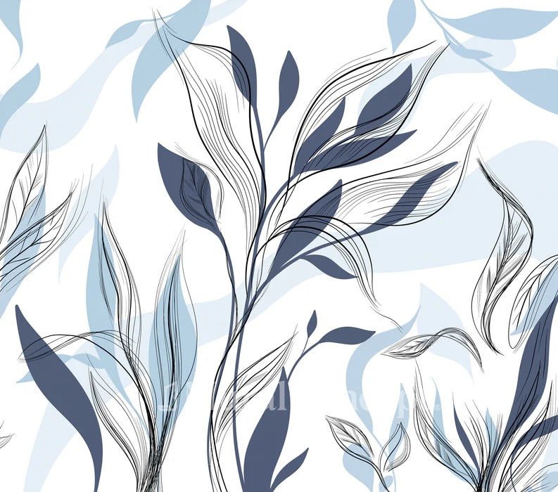 Papier peint fleur graphique bleu
