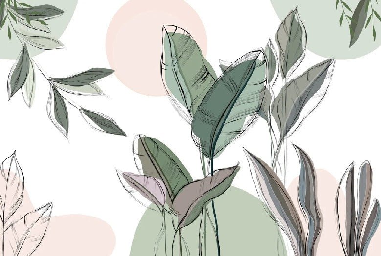 Papier peint panoramique végétal graphique vert, XXL, tendance