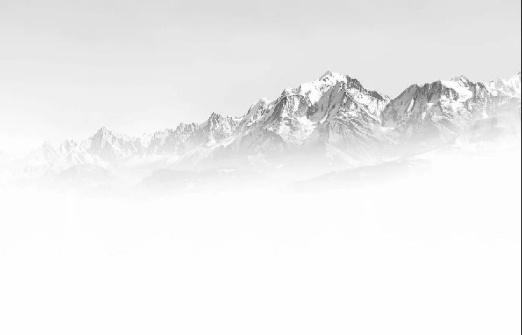 Papier peint Mont Blanc dans la brume noir et blanc, XXL, tendance