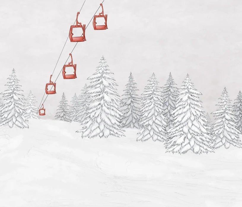 Papier peint montagne télécabine rouge