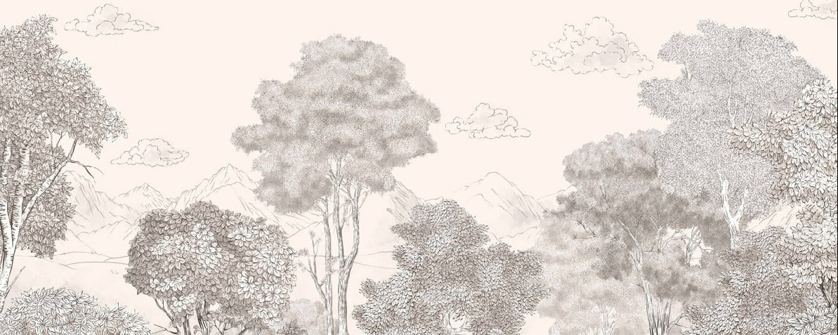 Papier peint panoramique Forêts et Monts Crayonnés Beige