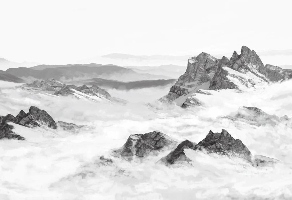 Papier peint panoramique montagne noir et blanc