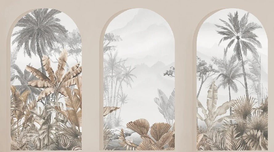 Papier peint arches tropicales sépia