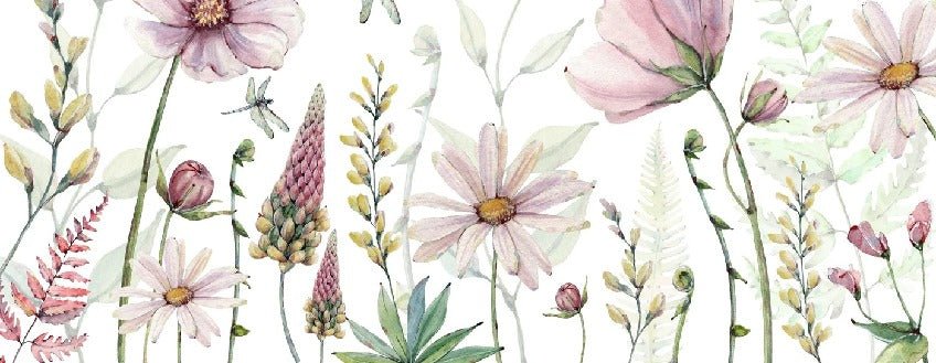 Papier peint fleurs et libellules