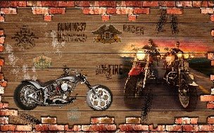 Papier peint Brique & Moto Rétro
