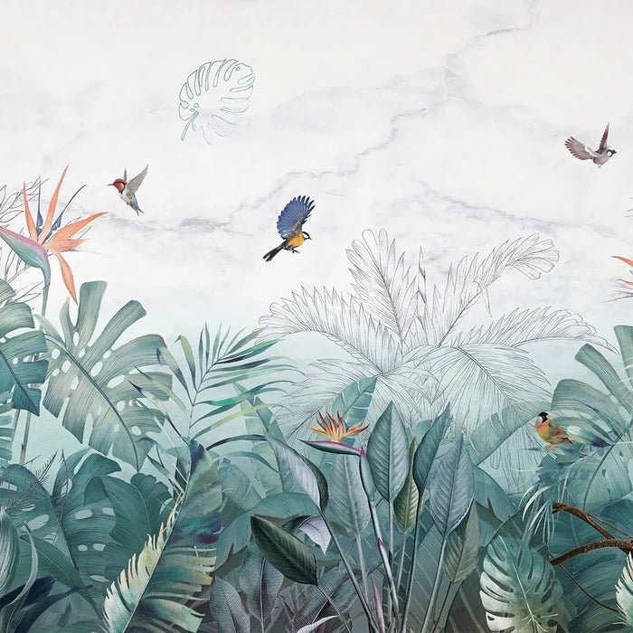 Papier peint jungle bleu marbre, XXL, tendance