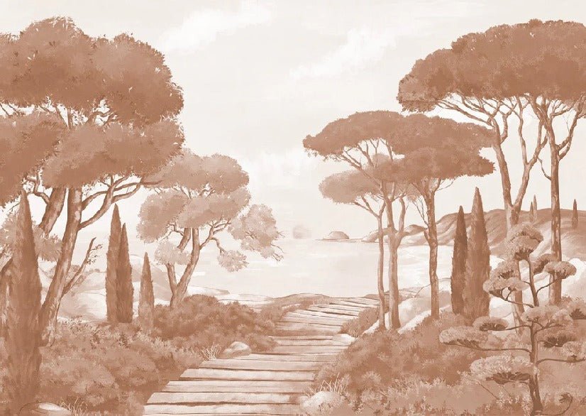 Papier peint balade dans les calanques terracotta
