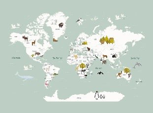 Papier peint Carte du monde en Francais enfant vert