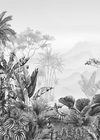 Papier peint wc tendance tropical noir et blanc, XXL, tendance