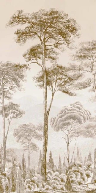 Papier peint nature pinède sépia