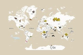 Papier peint Carte du monde en Francais enfant beige, XXL, tendance
