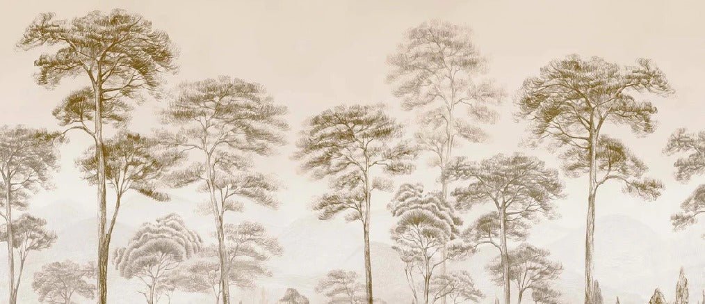 Papier peint nature pinède sépia