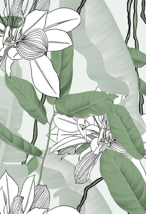 Papier peint feuillage nature vert fleur NB