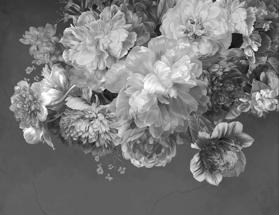 Papier peint fleur pivoine noir et blanc, XXL, tendance