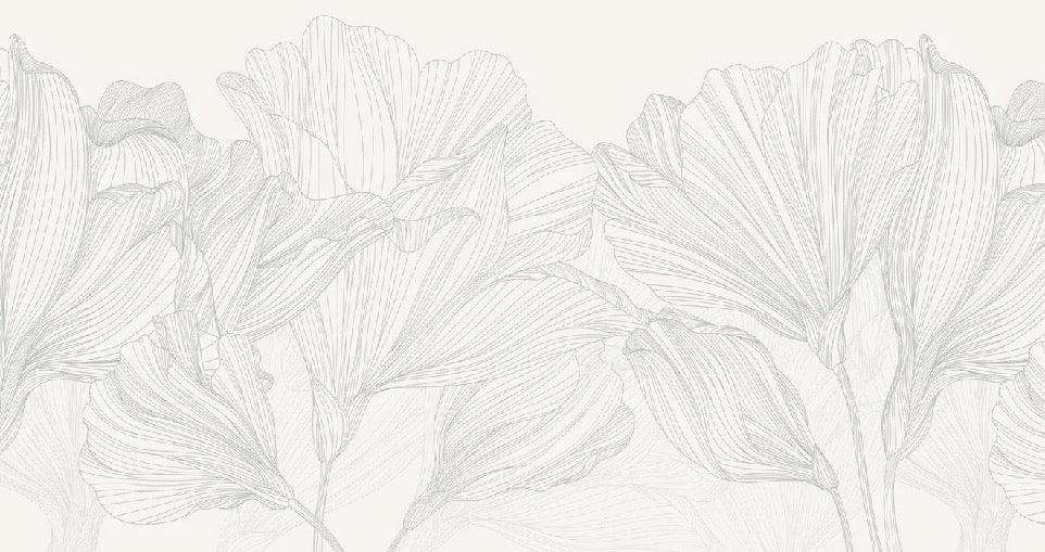 Papier peint panoramique gris et blanc valse des fleurs