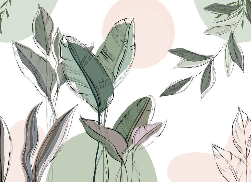 Papier peint panoramique végétal graphique vert