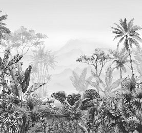 Papier peint salle de bain tendance tropical noir et blanc