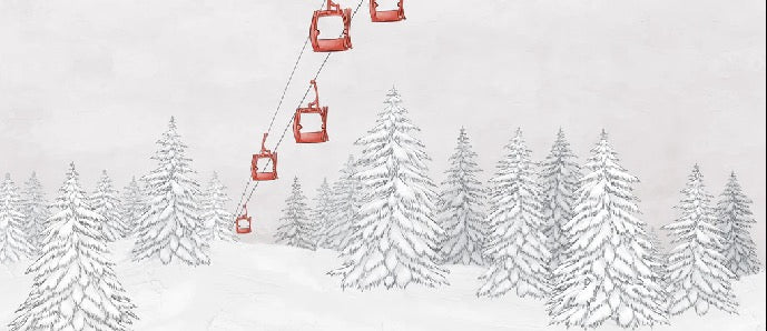 Papier peint montagne télécabine rouge