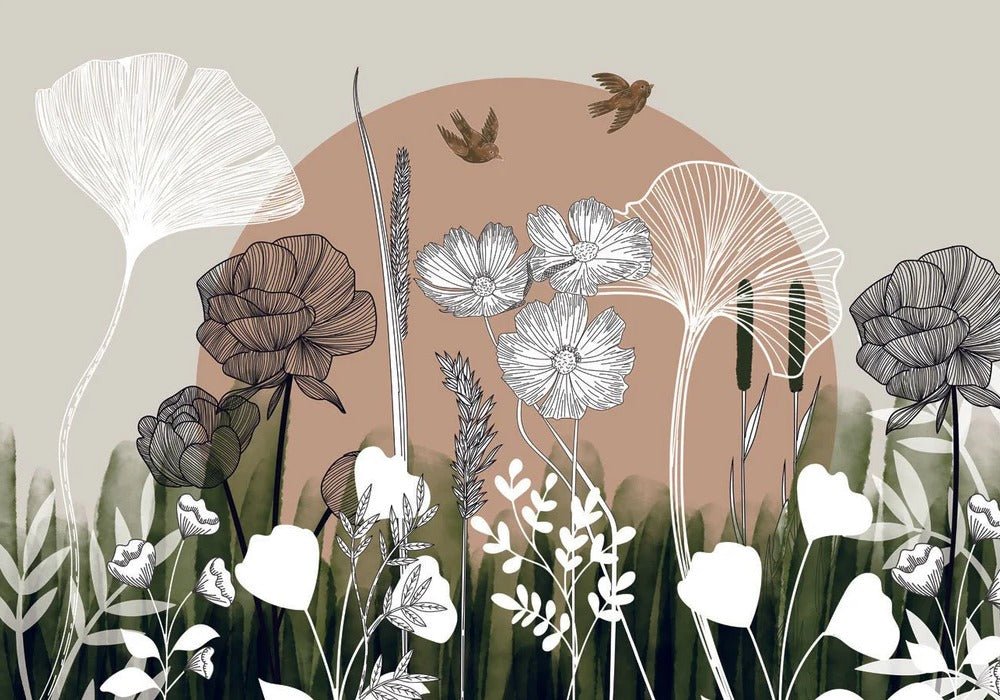 Papier peint panoramique illustration florale, XXL, tendance