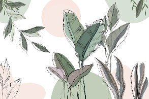 Papier peint panoramique végétal graphique vert, XXL, tendance