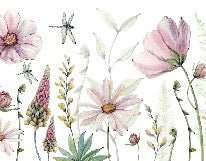 Papier peint fleurs et libellules